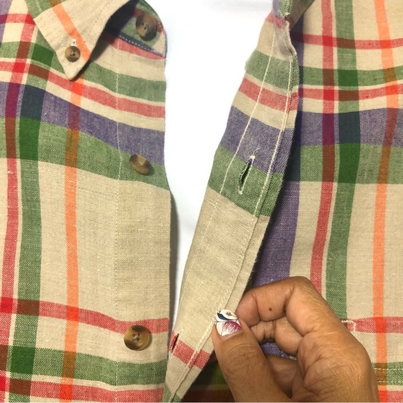 EDDIE BAUER Linen Blend Button Down Shirt Plaid Colorful Crisp Sz XXL Regular - Picture 5 of 13